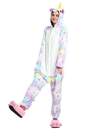 VineCrown Unicornio Pijama Animal Disfraces Traje Adultos Ropa de dormir Novedad Pijamas de una pieza Cosplay Carnaval Halloween Navidad (XL for 177CM-185CM, Estrellas)