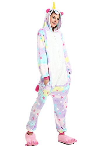VineCrown Unicornio Pijama Animal Disfraces Traje Adultos Ropa de dormir Novedad Pijamas de una pieza Cosplay Carnaval Halloween Navidad (XL for 177CM-185CM, Estrellas)