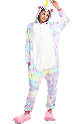 VineCrown Unicornio Pijama Animal Disfraces Traje Adultos Ropa de dormir Novedad Pijamas de una pieza Cosplay Carnaval Halloween Navidad (XL for 177CM-185CM, Estrellas)