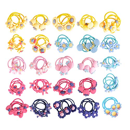 VINFUTUR 100pcs Gomas de Pelo Pequeñas 3.5cm con 25 Modelos Mixtos Lazos de Goma Colores Coleteros Elásticos para Cabello