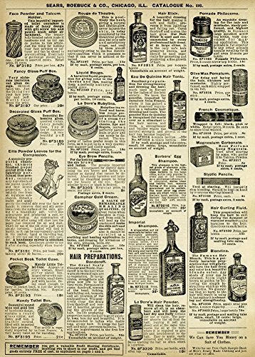 Vintage barbería y salón cabello y productos de belleza, SEARS página del catálogo de 1916 250 gsm brillante Art Tarjeta A3 reproducción de póster