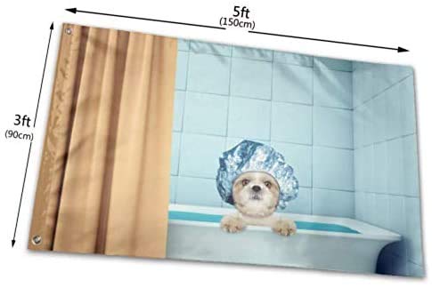 Viplili Banderas Cute Wet Shitzu Dog Cat Bath Flag Decorative Large Banderas Decorativas 3x5 Feet Vibrant Colors Polyester and Brass Grommets