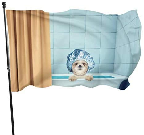 Viplili Banderas Cute Wet Shitzu Dog Cat Bath Flag Decorative Large Banderas Decorativas 3x5 Feet Vibrant Colors Polyester and Brass Grommets
