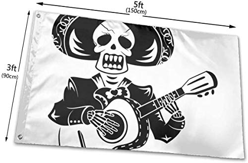 Viplili Banderas, Skeleton Playing Guitar Tattoo Design Fly Breeze 3x5 Ft. Polyester, Fade-Resistant and Durable Decorative Banner with Head and Brass Grommets for Easy Removal