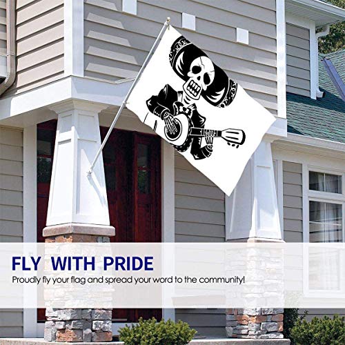 Viplili Banderas, Skeleton Playing Guitar Tattoo Design Fly Breeze 3x5 Ft. Polyester, Fade-Resistant and Durable Decorative Banner with Head and Brass Grommets for Easy Removal