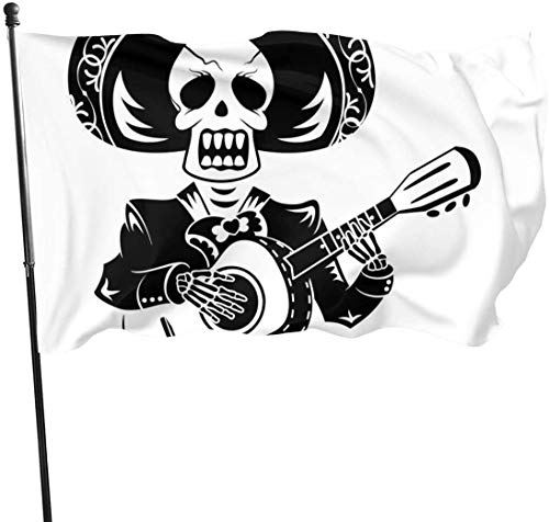 Viplili Banderas, Skeleton Playing Guitar Tattoo Design Fly Breeze 3x5 Ft. Polyester, Fade-Resistant and Durable Decorative Banner with Head and Brass Grommets for Easy Removal