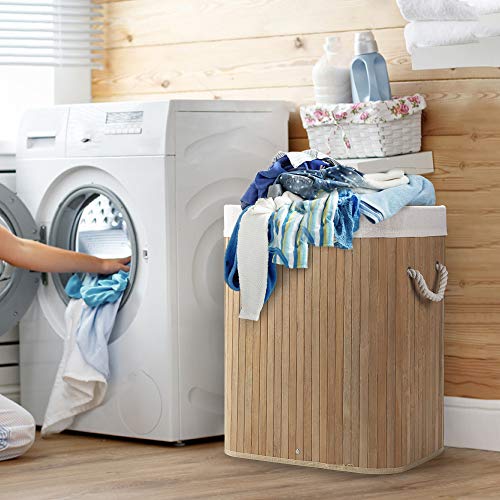 Virklyee Cesto para la Colada de Bambú Cesto para Ropa Bambú 60L Cestos para la Colada con Asas Cesta para Ropa Pelegable Saco extraíble para la Ropa Sucia (Color Madera)