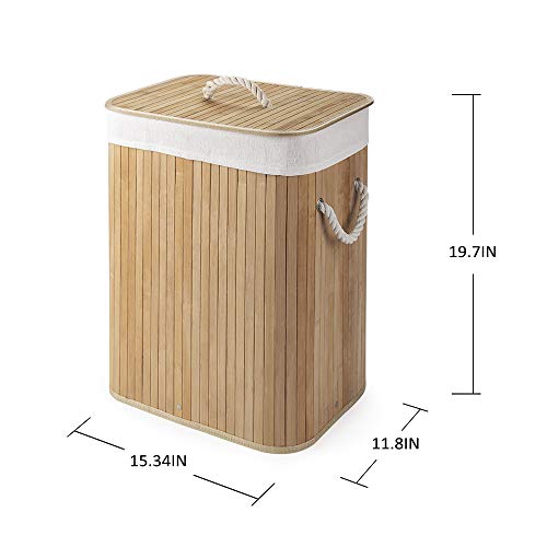 Virklyee Cesto para la Colada de Bambú Cesto para Ropa Bambú 60L Cestos para la Colada con Asas Cesta para Ropa Pelegable Saco extraíble para la Ropa Sucia (Color Madera)