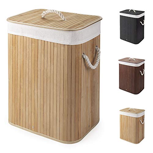 Virklyee Cesto para la Colada de Bambú Cesto para Ropa Bambú 60L Cestos para la Colada con Asas Cesta para Ropa Pelegable Saco extraíble para la Ropa Sucia (Color Madera)