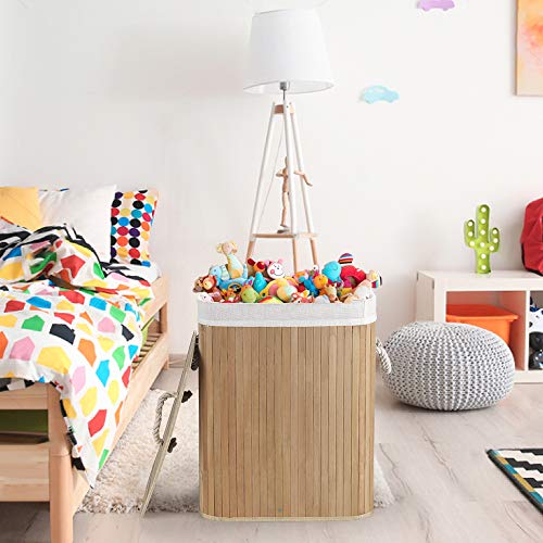 Virklyee Cesto para la Colada de Bambú Cesto para Ropa Bambú 60L Cestos para la Colada con Asas Cesta para Ropa Pelegable Saco extraíble para la Ropa Sucia (Color Madera)