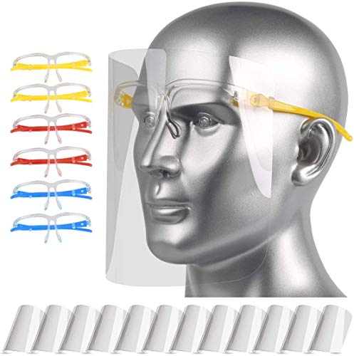 Visera Protectora con 12 Fundas Antivaho Reemplazables y 6 Gafas Reutilizables, Tanto Hombres como Mujeres Pueden Proteger los Ojos y la Cara(Multicolor)