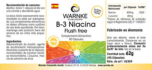 Vitamina B3 500mg – Niacina Flush Free – No ruborizante – 90 cápsulas