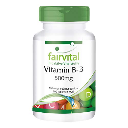 Vitamina B3 500mg - Niacina Flush Free - No ruborizante - Nicotinamida - VEGANA - Dosis elevada - 100 Comprimidos - Calidad Alemana