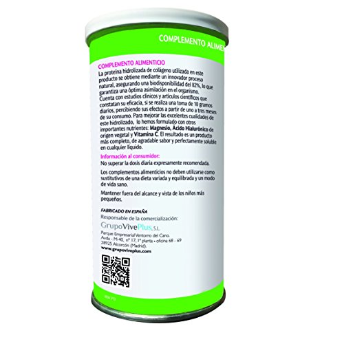 Vive+ Colágeno + Magnesio, Ácido Hialurónico y Vitamina C - 2 Paquetes de 200 gr - Total: 400 gr