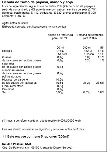 Vivesoy Zumo de Soja, Papaya y Mango - 1000 ml - [Pack de 8]