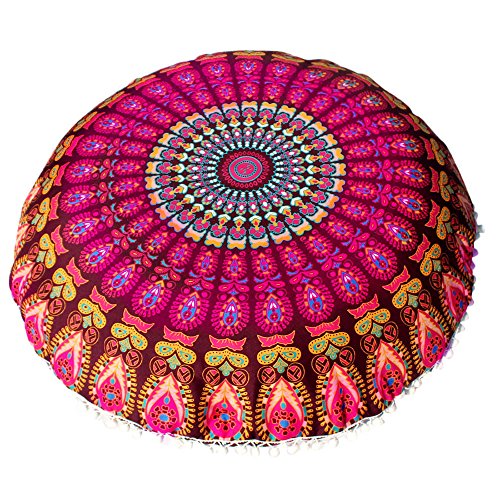 VJGOAL Large Mandala Floor Pillows Round Bohemia impresión Meditación Cojín Funda Otomana Puf Funda de Almohada