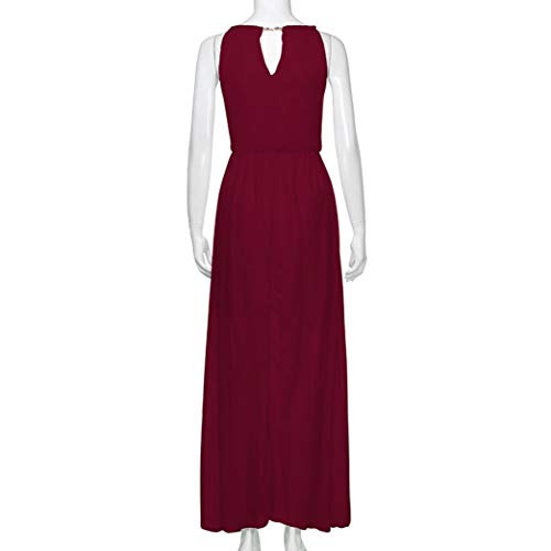 VJGOAL Moda Casual para Mujer Sexy sin Mangas cuelga Halter Fiesta de Noche hasta el Tobillo Vestido de Gasa de Color Liso (XL, Vino Tinto)