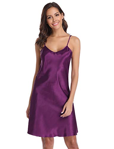 Vlazom Camisón Mujer Seda Sexy Verano Sin Manga Correas Ajustables, Vestido de Pijama Ligero y Suave