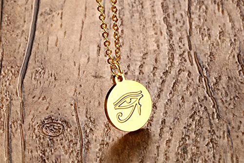 VNOX Horus Collar Colgante Redondo Acero Inoxidable Antiguo Egipto Colgante Mal de Ojo El Ojo de Horus Mujer Cadena Joyas con Monedas,50cm,Oro,Plata.