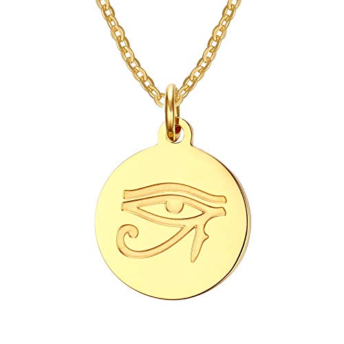 VNOX Horus Collar Colgante Redondo Acero Inoxidable Antiguo Egipto Colgante Mal de Ojo El Ojo de Horus Mujer Cadena Joyas con Monedas,50cm,Oro,Plata.