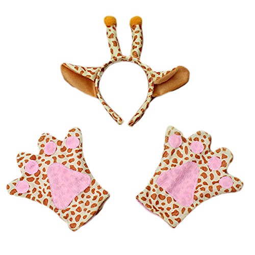 Vococal - Kit de 4 Piezas Diadema de Halloween Disfraz,con Diadema,Corbata,Cola,Guantes,para Cosplay/Halloween/Fiesta de maquillaje,Estilo Jirafa (Niño)