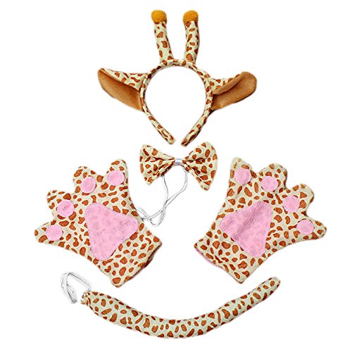 Vococal - Kit de 4 Piezas Diadema de Halloween Disfraz,con Diadema,Corbata,Cola,Guantes,para Cosplay/Halloween/Fiesta de maquillaje,Estilo Jirafa (Niño)