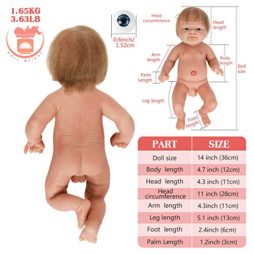 Vollence Muñecos de 14 Pulgadas con Pelo, no de Vinilo, muñecos realistas, muñecos Reales, muñecos Reales para bebés, muñecos para recién Nacidos, muñecos Reales para renacer - Niño