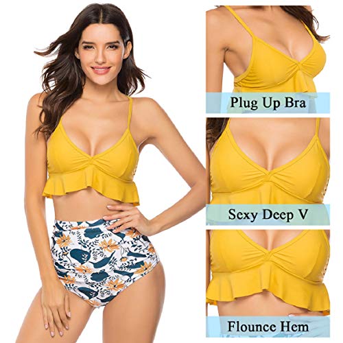 Voqeen Bikini Mujer de Cintura Alta con Volantes Halter de Dos Piezas Traje de baño Bikini Sets Ajustable Conjunto de Bikini Traje de baño con Honda