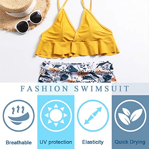 Voqeen Bikini Mujer de Cintura Alta con Volantes Halter de Dos Piezas Traje de baño Bikini Sets Ajustable Conjunto de Bikini Traje de baño con Honda