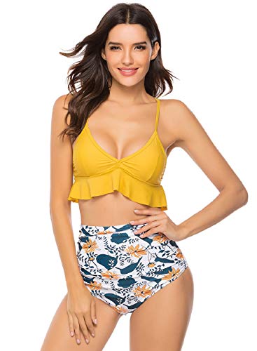 Voqeen Bikini Mujer de Cintura Alta con Volantes Halter de Dos Piezas Traje de baño Bikini Sets Ajustable Conjunto de Bikini Traje de baño con Honda