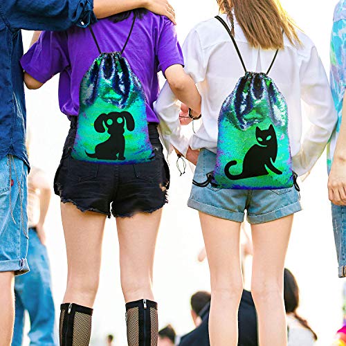 Vordas Mochila de Lentejuelas Bolsa, Mochila con Cordón Deportiva Bolso de Lentejuelas Sirena Reversible Deportes al Aire Libre, para Niñas, Mujeres y Niños, 40 × 33 cm