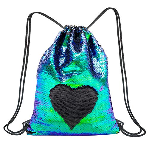 Vordas Mochila de Lentejuelas Bolsa, Mochila con Cordón Deportiva Bolso de Lentejuelas Sirena Reversible Deportes al Aire Libre, para Niñas, Mujeres y Niños, 40 × 33 cm