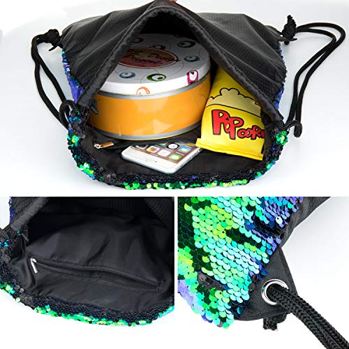 Vordas Mochila de Lentejuelas Bolsa, Mochila con Cordón Deportiva Bolso de Lentejuelas Sirena Reversible Deportes al Aire Libre, para Niñas, Mujeres y Niños, 40 × 33 cm