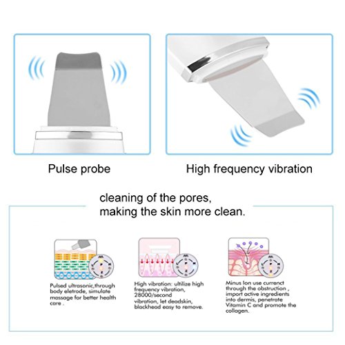 VOUMEY Dispositivo ultrasónico de limpieza de la piel facial Eliminación de la espinilla Máquina de depuración de la pala Exfoliante facial Limpiador Instrumento Limpiador de poros (blanco)