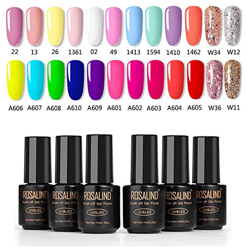 VOXURY Esmaltes Semipermanentes de Pastel, 24 Colores de Neón Esmaltes de Uñas en Gel UV LED para Manicura 7ml