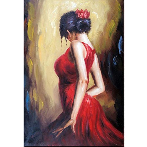 VVSUN Cuadros Dama Bailarina de Flamenco española Figura Arte sobre Lienzo Pintura de Mujer Moderna para decoración de Pared de Sala de Estar, 40x60cmx4Pcs (sin Marco)