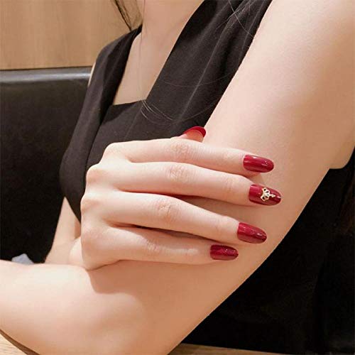 Wamgguifu Venta Caliente De Moda Vino Rojo Uñas Postizas, Decoración De Corona Dorada, Uñas Postizas Cuadradas Cortas, Caucho Artificial Acrílico, Con Pegamento 24Pcs
