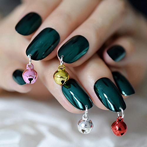 Wangguifu Feliz Navidad Tema Manicura Consejos Bell Verde Metal Ovalado Uñas Postizas Decoración Personalizada Consejos De Manicura 24Pcs Nueva Venta Caliente