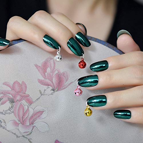 Wangguifu Feliz Navidad Tema Manicura Consejos Bell Verde Metal Ovalado Uñas Postizas Decoración Personalizada Consejos De Manicura 24Pcs Nueva Venta Caliente