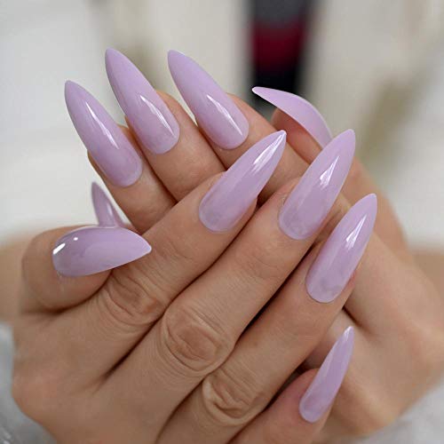 Wangguifu Lavanda Púrpura Extra Larga Dama Uñas Postizas Venta Caliente Tacones Altos Decoración De Almendras Consejos Extremos 24Pcs Pegatinas De Pegamento