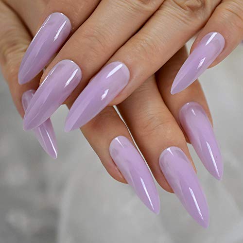 Wangguifu Lavanda Púrpura Extra Larga Dama Uñas Postizas Venta Caliente Tacones Altos Decoración De Almendras Consejos Extremos 24Pcs Pegatinas De Pegamento
