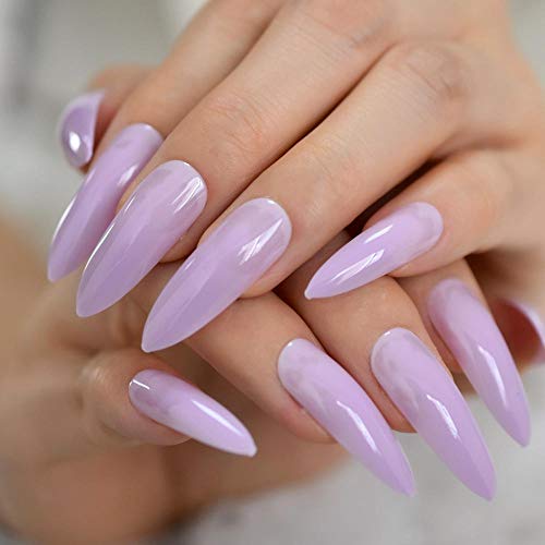 Wangguifu Lavanda Púrpura Extra Larga Dama Uñas Postizas Venta Caliente Tacones Altos Decoración De Almendras Consejos Extremos 24Pcs Pegatinas De Pegamento