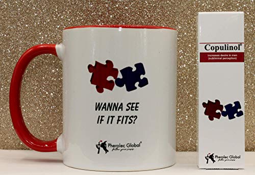 ¿Wanna See If It Fits? Taza divertida, Día de la Madre, Día de San Valentín, Cumpleaños, Navidad, Taza de café de té de oficina 325 ml y COPULINOL 5 ml 100% de feromona para mujeres