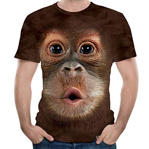waotier Hombres Primavera Verano ImpresióN 3D O-Cuello De Manga Corta Camiseta Tops Blusa con Estampado De OrangutáN