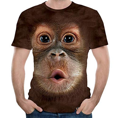 waotier Hombres Primavera Verano ImpresióN 3D O-Cuello De Manga Corta Camiseta Tops Blusa con Estampado De OrangutáN
