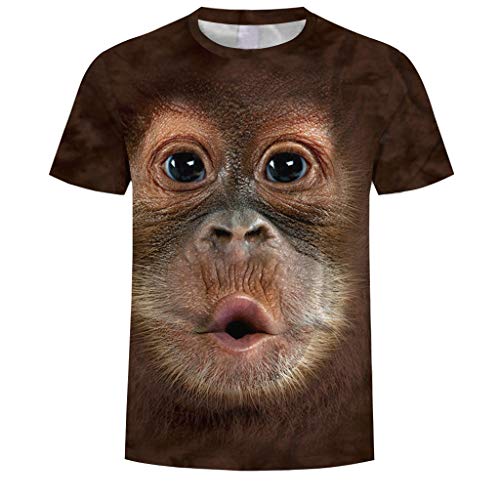 waotier Hombres Primavera Verano ImpresióN 3D O-Cuello De Manga Corta Camiseta Tops Blusa con Estampado De OrangutáN