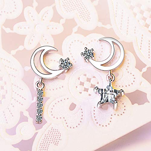 WARMWORD Pendientes para Mujer y niña, diseño de Luna y Estrella Metálico Simple Anillo Exterior de Forma Irregular Amor Acrílico Pendientes Joyas de Mujer Regalo de cumpleaños