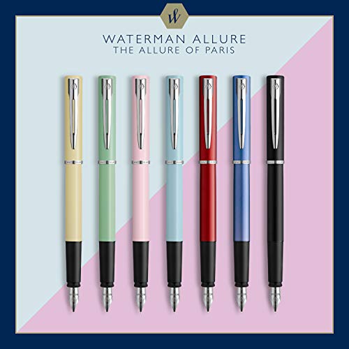 Waterman Graduate Allure pluma estilográfica, lacado negro, plumín mediano, tinta azul, estuche de regalo