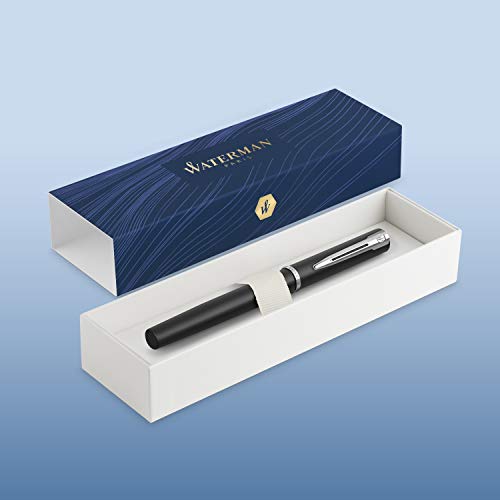 Waterman Graduate Allure pluma estilográfica, lacado negro, plumín mediano, tinta azul, estuche de regalo