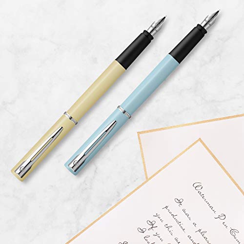 Waterman Graduate Allure pluma estilográfica, lacado negro, plumín mediano, tinta azul, estuche de regalo